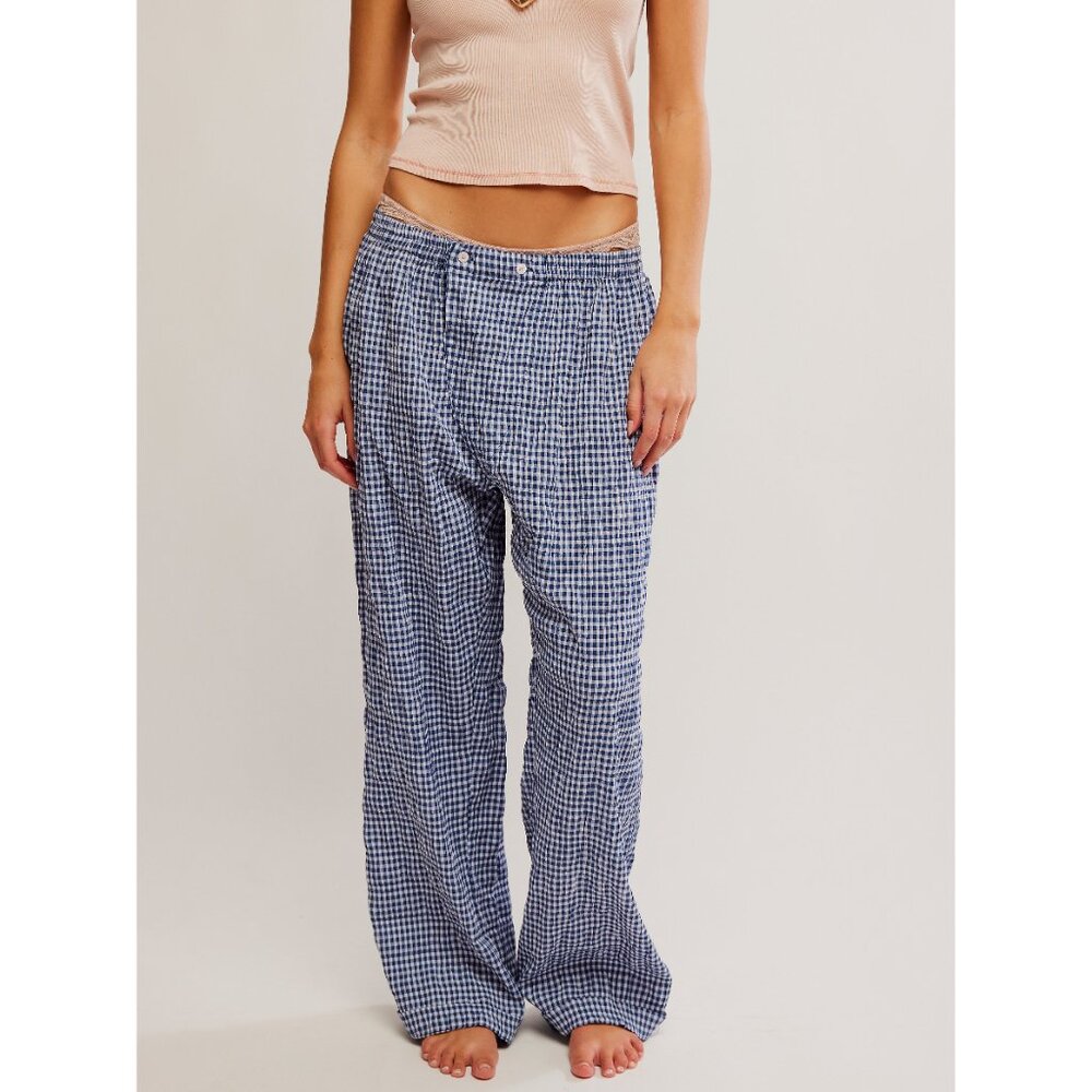Free People Blue Gingham Pajama Pants